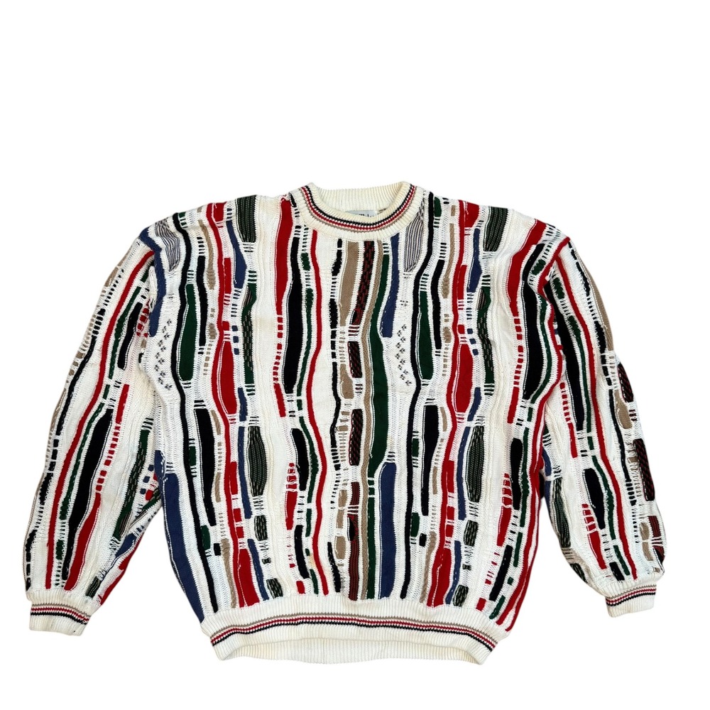 North Wales Sportswear Vintage 3D Knit Sweater Mens Medium Multi Color Cotton